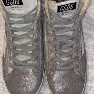 Golden Goose Silver Glitter Ankle Boots
